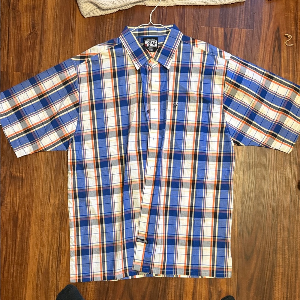 Wrangler Blue and Orange Plaid Button Down Shirt